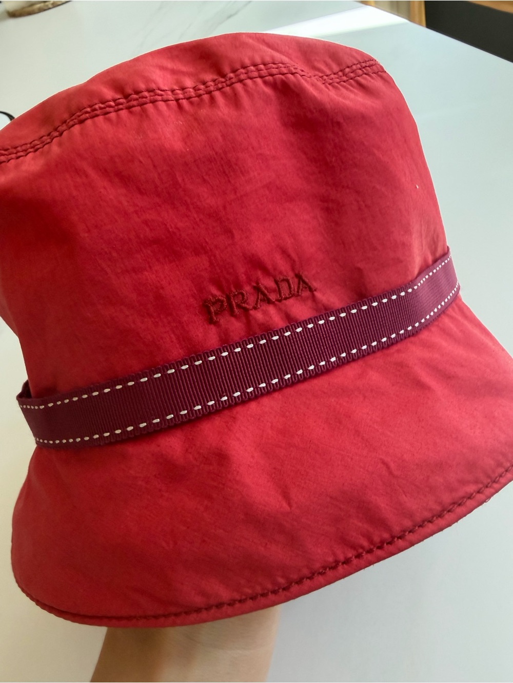 Prada Red Bucket Hat with Contrast Band - Picture 2 of 5